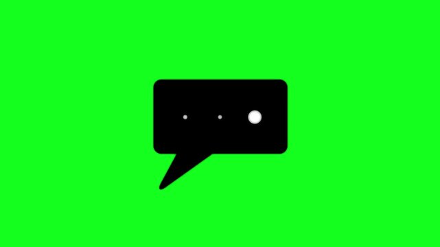 Animated chat bubble icon with typing indicator on green screen for social media and messaging apps message