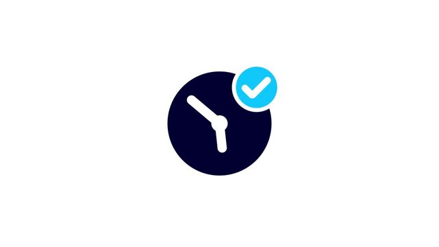 Minimalist clock icon with animated checkmark for time management and deadline success animation motion checkmark
