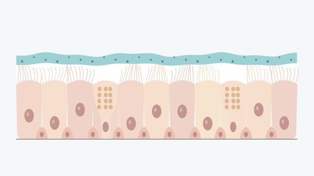 Mucociliary transport in airway epithelium, simplified medical animation