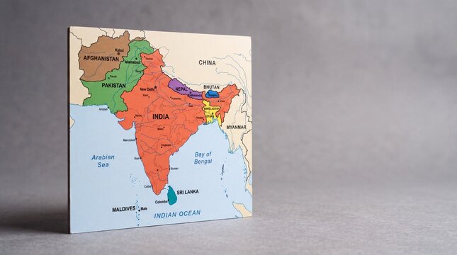 Professional South Asia Political Map Perspective with Copy Space