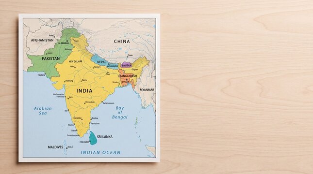 South Asia Political Map with Copy Space for Advertising