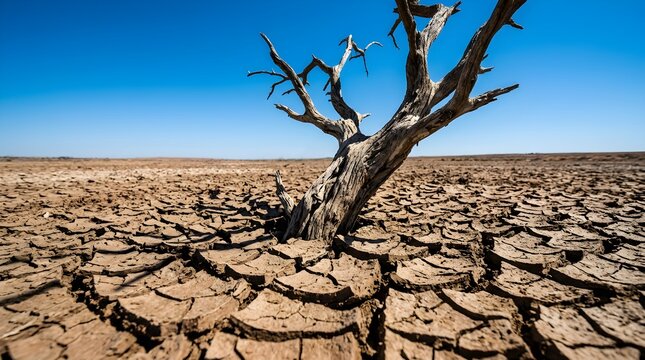 Desolate Dry Land with Parched Tree in an Arid Landscape