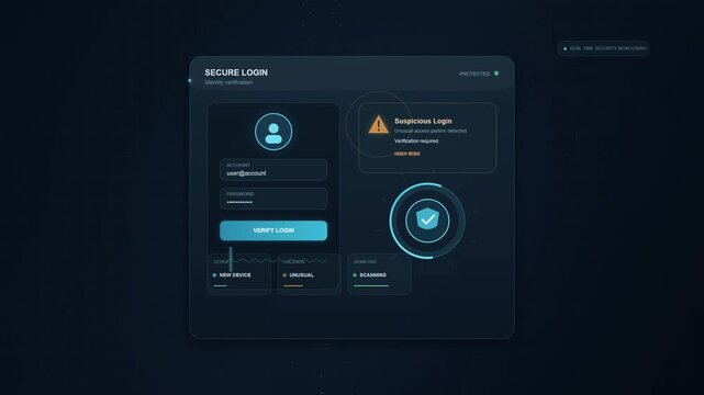 Secure digital login dashboard interface with futuristic dark ui
