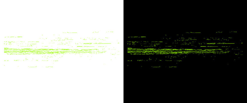 Green digital glitch code banners, matrix style data stream on black and white backgrounds, abstract programming binary texture for technology design