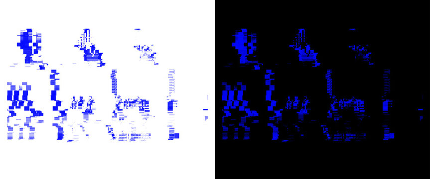 Abstract blue pixel art texture, digital glitch background pattern, retro 8-bit aesthetic design, distorted electronic noise graphic