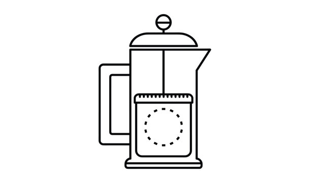 French press coffee maker outline illustration symbolizes morning routine, hot beverage preparation, and cafe culture.
