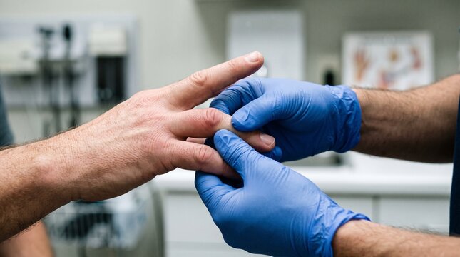 Doctor Examining Patient Hand for Trigger Finger Tendonitis and Joint Stiffness
