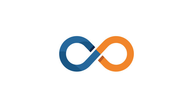 Blue and orange infinity loop logo on white background represents unlimited potential, endless loop, and eternal connection.