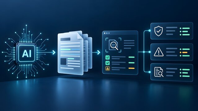 Artificial Intelligence System for Automated Document Analysis and Data Processing Workflow Concept with Futuristic Interface for Security Verification and Information Classification Management