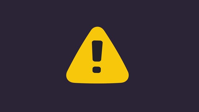 Striking yellow rounded triangle warning symbol with bold black exclamation mark on dark background.