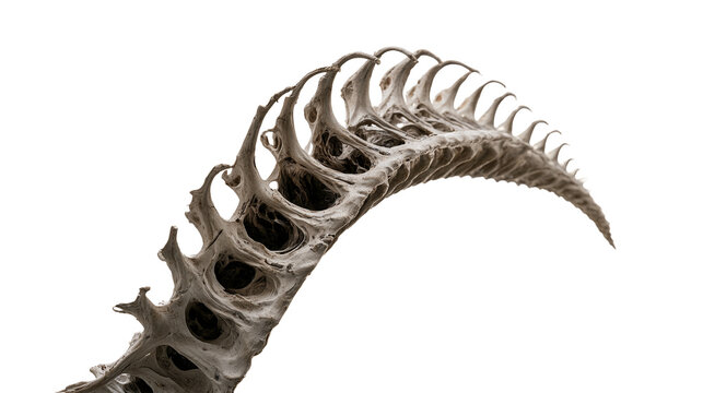 Closeup of a fish spine bone structure isolated on transparent background