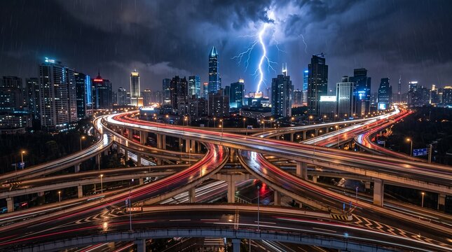 Cyberpunk Rainy Highway with Neon Glow