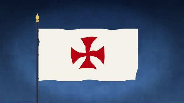 templar flag waving animation loop red cross symbol medieval banner