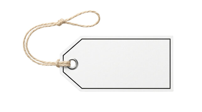 Blank White Price Tag with Twine String Isolated on Transparent Background Mockup for Retail Sale and Branding Label
