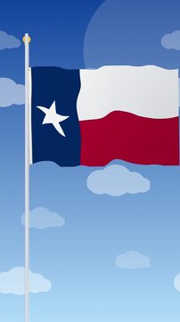 texas flag waving animation in blue sky with clouds loop