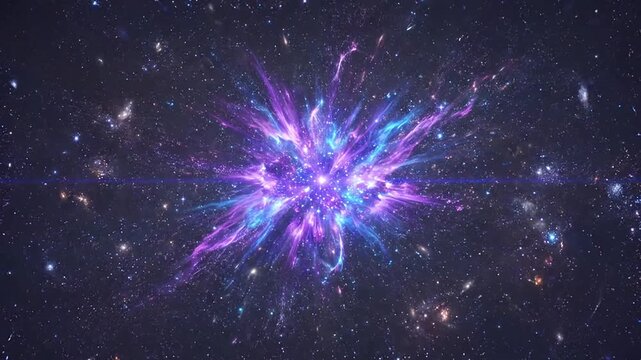 Cosmic explosion expanding with purple and blue starlight in deep space