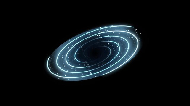 Glowing blue spiral galaxy and black hole accretion disk loop