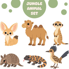 Fototapeta premium Cute Desert Animal Set Flat Vector Illustration