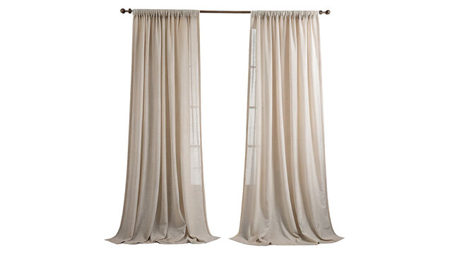 Elegant luxurious white fabric window curtains drapes home interior furniture isolated on transparent background
