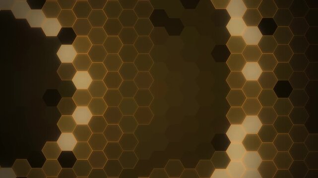 Gold hexagon grid with rolling light wave on black background