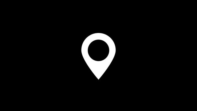 Animated Map pointer icon set with pin for navigation and location markers on black background. Minimalist modern Travel GPS location mark point animation with alpha channel.