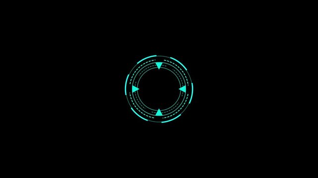 Futuristic HUD circle interfaces digital display screen with Hi-tech hologram loading button animation and alpha channel. Animated of UHD circle and four triangle HUD futuristic elements.
