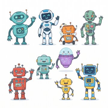 set of funny cartoon robots