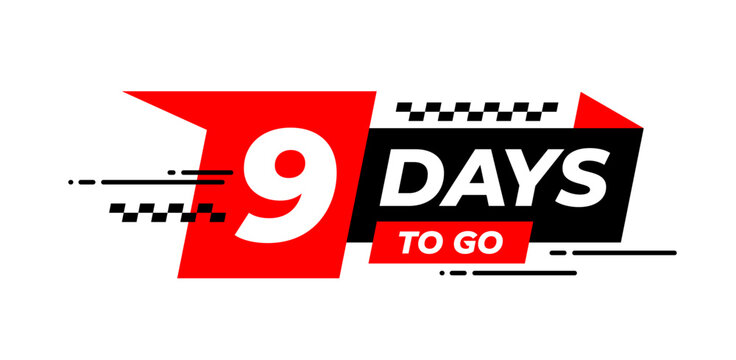 9 days to go. Nine days to go. Abstract modern flat minimalist ribbon banner design for countdown discounts and sale time. Days left to go sign label badge. Vector illustration
