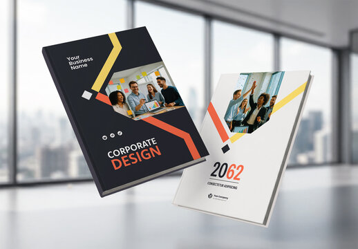 Business Report Cover Template &ndash;  Yellow and Orange Geometric Layout (A4)        
