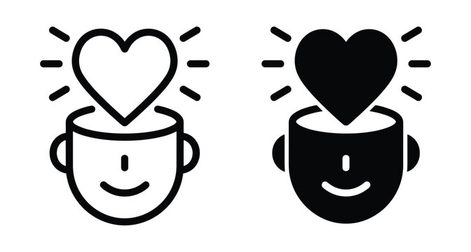 Human head icon with heart symbol representing mental health emotional intelligence kindness compassion positive thinking empathy and psychological well being