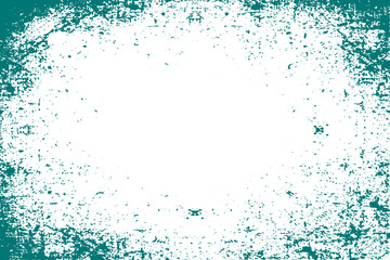 Obraz premium Abstract Teal Splatter Grunge Border: A gritty, distressed teal border with a speckled, grunge texture frames a bright white negative space, perfect for creative design or background applications.