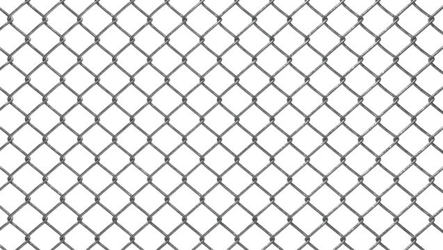 Diamond pattern chain link fence mesh, isolated on transparent background