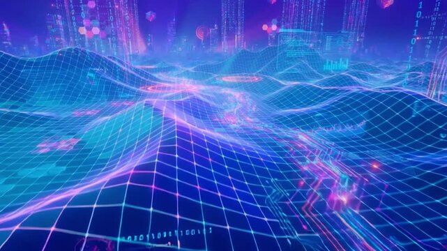 Wireframe landscape terrain digital moving