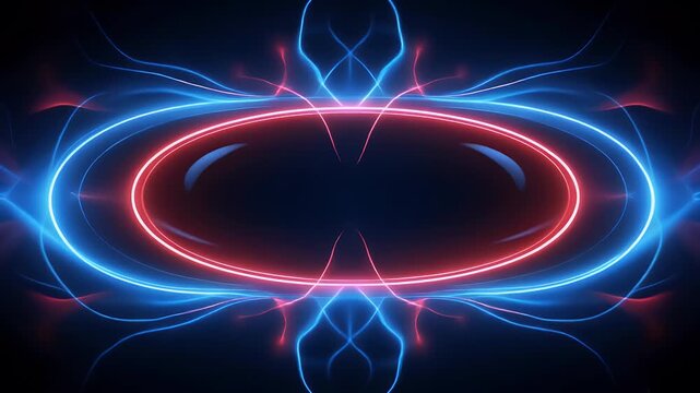 Abstract glowing neon oval shapes in blue and red