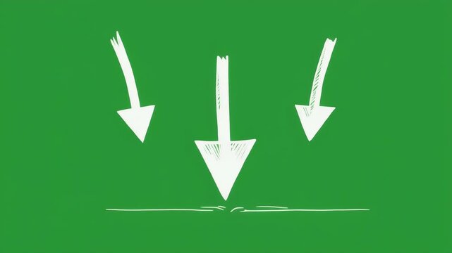 Multiple white arrows pointing downwards on a green background.