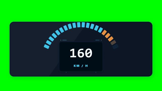 Futuristic Digital Block Speedometer HUD Overlay Animation for Green Screen Background