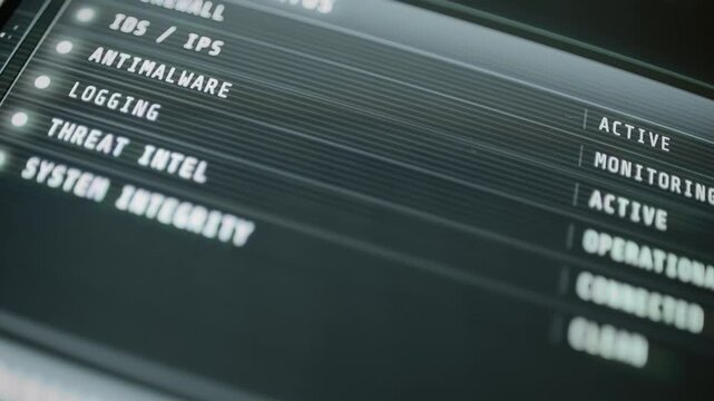 Cybersecurity dashboard displays five operational system states