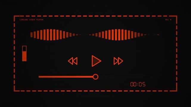 Orange digital audio player hud interfaces on black background