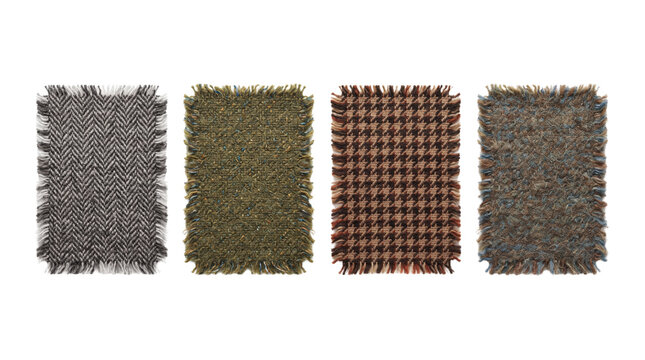Set of woolen tweed fabric textile swatches