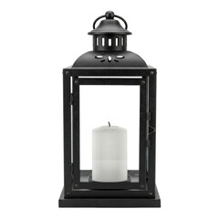 Vintage black metal candle lantern with white candle © BTG