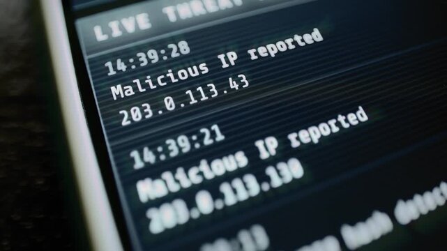 Live threat feed reports malicious addresses and hash