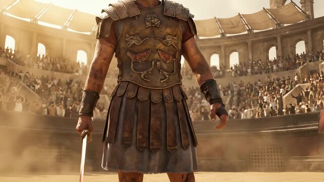 Victorious Roman Gladiator Standing in the Colosseum Arena