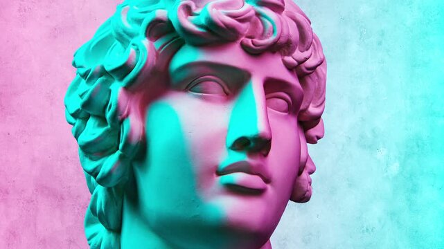 Modern creative concept with ancient statue. GIF with antique sculpture of human face. Funky art.