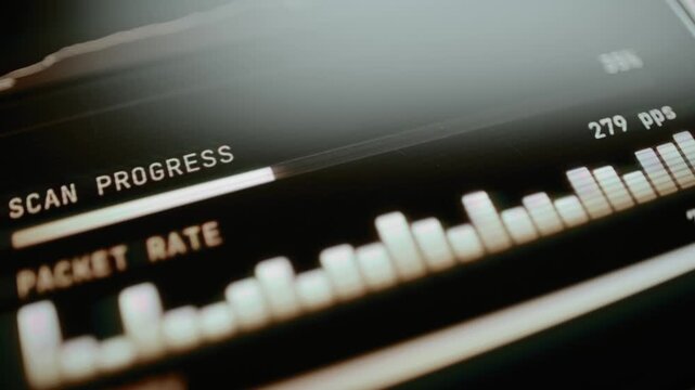 Scan progress rises beside changing packet rate chart