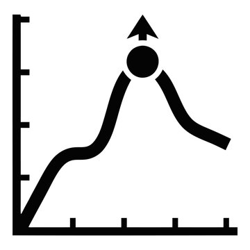 A black upward-pointing arrow sits atop a curved line graph with a vertical axis and horizontal baseline.