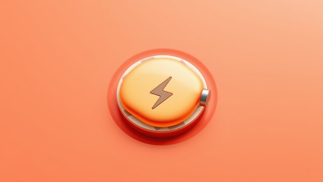 Orange button displays lightning bolt symbol. Round design suggests power or activation. Simple, clean aesthetic.