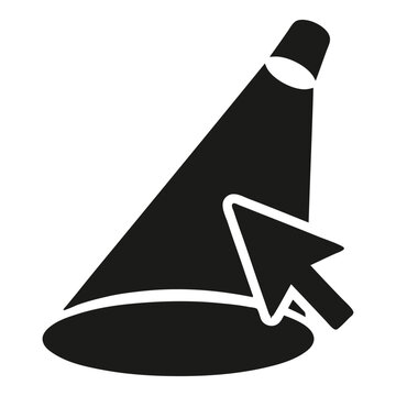 Creative illustration of a spotlight highlighting a computer cursor hovering over a magnifying glass symbol.