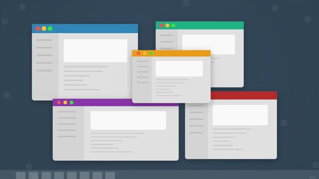 Multiple digital application windows and browser mockups on dark background