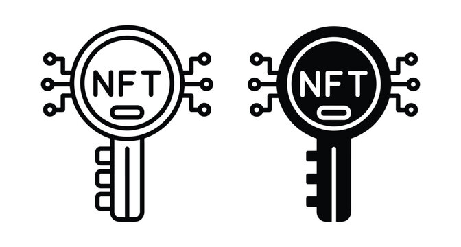 NFT digital key icon set with circuit board lines representing nonfungible token security blockchain technology and crypto asset ownership access