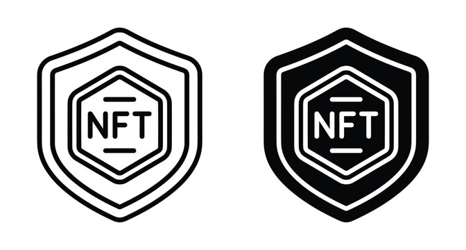 NFT security shield icon set representing non fungible token protection blockchain safety digital asset insurance crypto wallet defense secure ownership